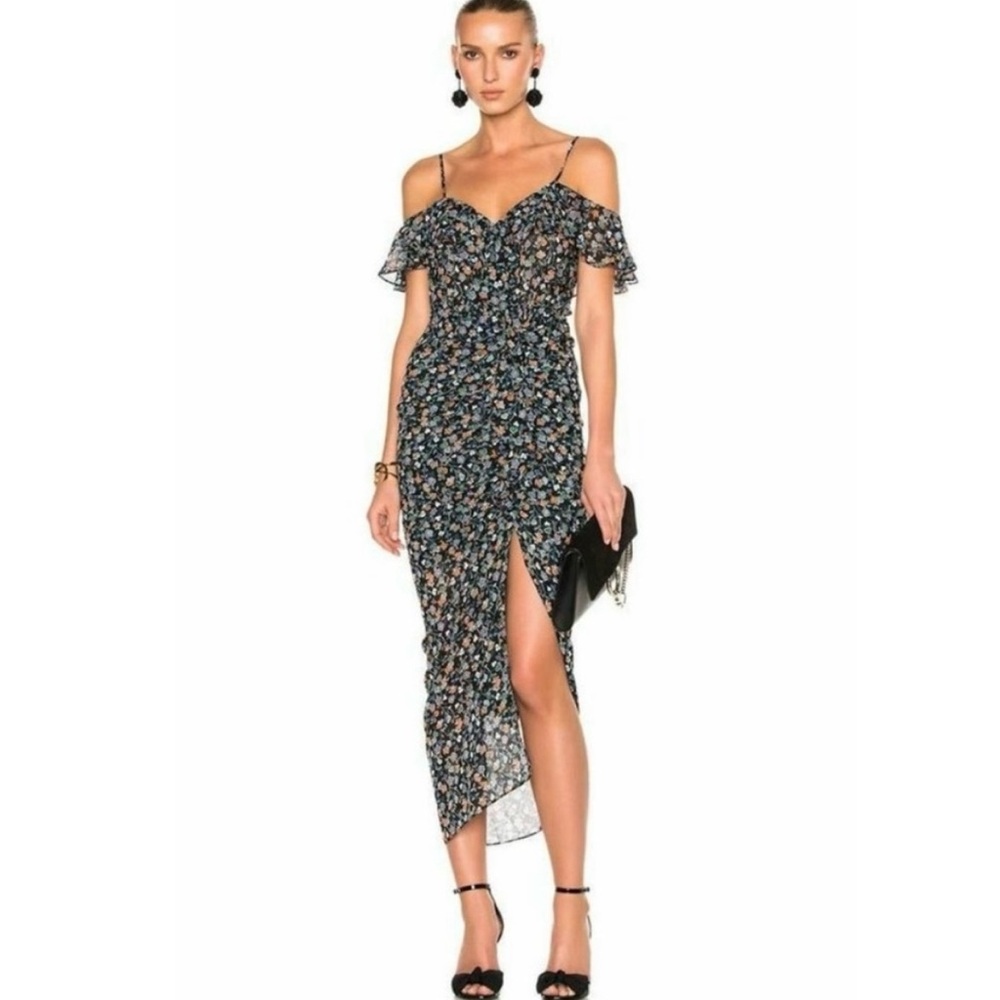 Veronica Beard Marilyn Cold Shoulder ruffle floral midi cocktail dress women 2